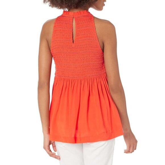 Trina Turk 'El Rancho' Smocked Sleeveless Halter Top, Torch Orange - Picture 2 of 2